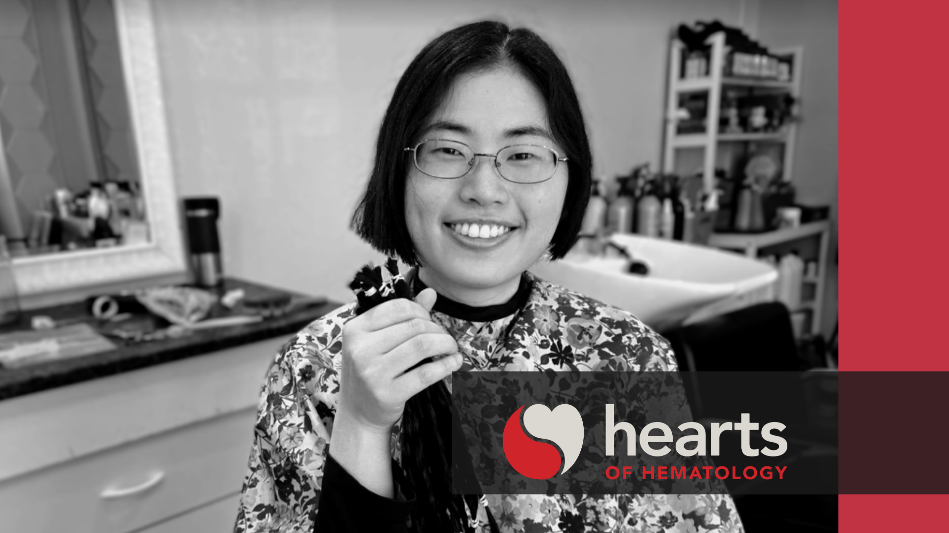 A photo of Chanmi Lee with the Hearts of hematology branding