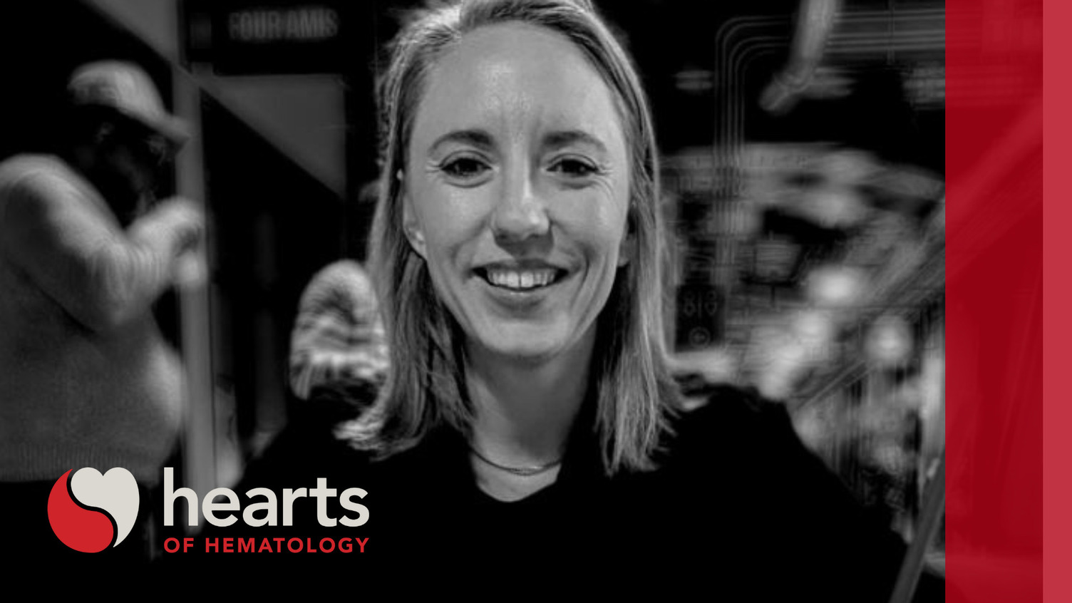 A photo of Madeline Niederkorn with the hearts of Hematology  logo and branding
