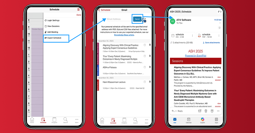 Screenshot smartphone selecting the export schedule button