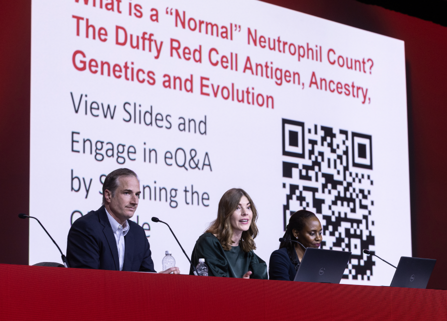 A photo at the Duffy Red Cell Antigen event with panel of speakers